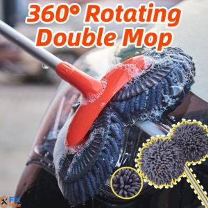 Car Cleaning Brush Telescopic Long Handle 360 Rotation Double Head Mop Roof Glass Cleaning Tool