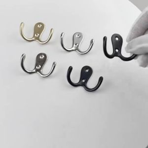 5Pcs Retro Alloy Small Hook With Screws - Antique Double Prong Hooks - Strong Load Bearing Holder - For Towel Coats Hats - Multifunctional Wall Hanging Racks - Home Kitchen Organizer