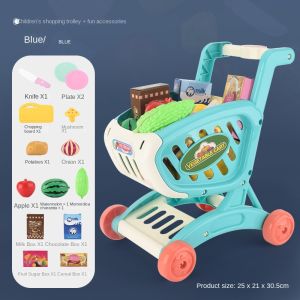 Childrens play house kitchen boy and girl simulation fruit and vegetable cutting music toy large storage shopping cart