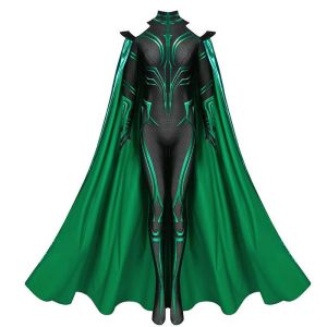 Cool   3 Ragnarok Supervillain Hela Cosplay Costume Jumpsuit Bodysuit Cloak Halloween Cosplay Costumes for Aldult Women ㏇ X0413