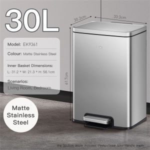 EKO Madison Stainless Steel Dustbin 6 8 12 20 30 Liter Step Trash Bin w/Inner Liner Tong Sampah for Kitchen Pedal Rubbish Rubbish Bin- Fingerprint Resistant Finish