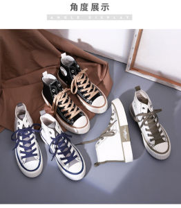 IDEALIFESHOES Sepatu Wanita Canvas Sneakers Abg Perempuan Hitam Garis Korea High Top Kanvas Import