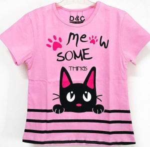 Baju Anak Perempuan / Kaos Anak Lengan Pendek Motif Meow Some Pink 1 - 10 Tahun