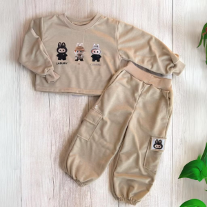 Setelan anak perempuan Crop labubu 3-12 tahun celana cargo baju anak perempuan viral labubu