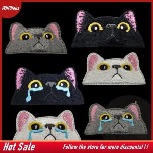 【COD】🔥🔥🔥 Cute Lovely Black Cat Patch – Peeping & Crying Cat Embroidered Patch Kitten Iron-on Sew For Clothing Bags Accessories