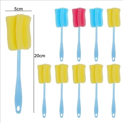 10pcs Sponge Cleaning Brush Plastic Long Handle Cup Feeding Bottle Scrubber Hanging Sponge Cleaning Brush for Coffee Glasses Pot Milk Cup Winebottle Baby Bottles
