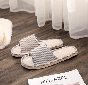 1 Pair Summer Home Indoor Linen Slippers Casual Striped Sandals Comfortable Breathable Open Toed slippers