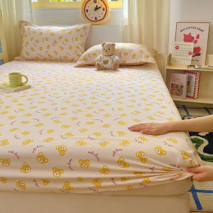 1pc Flower Printed Fitted Bed Sheet Washed Cotton Cartoon Bedsheet with Elastic for Kids Single/Queen/King Mattress Protector