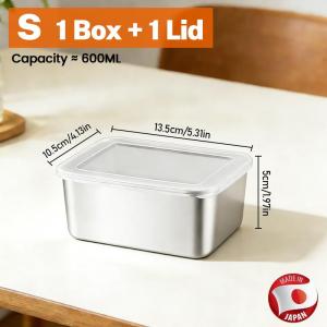 304 Stainless Steel Food Container with Cover Food Storage Trays Fresh Keeping Box Refrigerator Organizer Meat Vegetable Fruit Crisper for Home Kitchen Picnic Camping Christmas Party