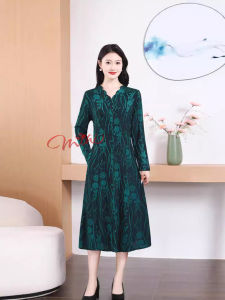 Váy thu đông trung niên cao cấp V64 - Váy thu đông dài tay cho mẹ cho bà U50 U60 U70 Váy đỏ cho mẹ Bigsize