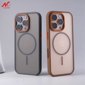 Translucent Slim Matte for Magsafe Case for iPhone 13 12 11 14 15 16 Pro Max 16 Plus Bi-Color Magne Charging PC Armor Cover