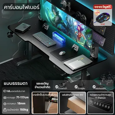Xpanse โต๊ะคอมเกมมิ่ง โต๊ะปรับระดับไฟฟ้า โต๊ะที่มีลายคาร์บอนไฟเบอร์ รูปลักษณ์ไฮเทค พร้อมการบันทึกความสูง 4 ระดับ Smart Desk