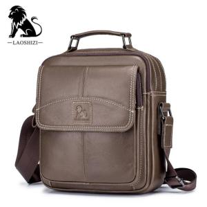 LAOSHIZI LUOSEN 100% Genuine Leather Shoulder Messenger Bags Male man Small Tote Vintage Crossbody Messenger Bag Mens Handbag