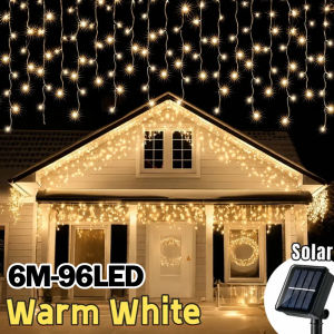 【Buy 1 Take 1】96L-200L Solar LED Christmas Light Icicle Waterfall Fairy Meteor Shower String Lights Waterproof Curtain Lights Garland Outdoor Wedding Garden Decoration Party Lights Festival Holiday Romantic