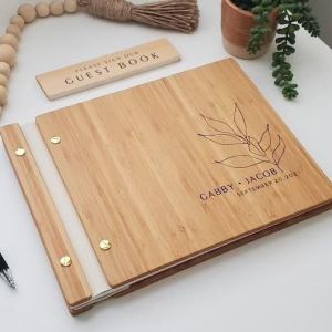 Customized Wedding Guest Book Wedding Photo Album Gift Custom Bride & Groom Wooden Kraft Guest Book Wedding
