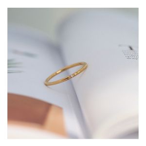 18K Gold Ring with Diamond 1mm Thin Simple • WATERPROOF Rings Stainless Titanium Steel RG321