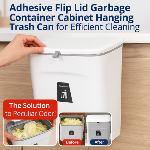 Cabinet Mounted Trash Can With Lid For Efficient Cleaning And Kitchen Use可粘贴翻盖清洁桶