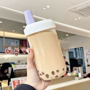 Milk Tea Straw Cup 500ml Large Capacity Travel Water Bottle with Lid Leakproof Student Water Cup 850ml