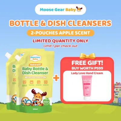 Moose Gear Baby Bottle Cleanser 500ml 2PACKS (Apple Scent) Antibacterial Resealable Leak Proof Cap