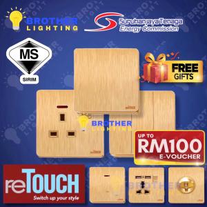 SIRIM Retouch Ultra Rimless Socket and Wall Switches Slim Modern Switch Design 13A 15A 20A 45A Door Bell Astro TV Telephone Card Holder SMATV Regulator Dimmer USB Gold