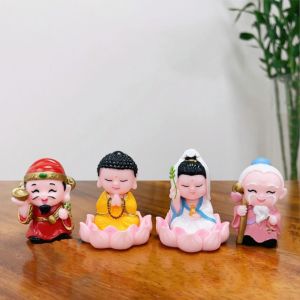 JIYAN2866 Fengshui God of Wealth Cute Miniature Good Luck Fairy Sculpture Resin Figurines Statue Durable Creative Ornament Prop Office Home Bookshelf