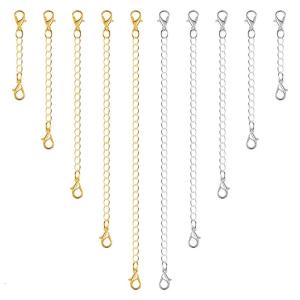 10Pieces Necklace Extenders Gold Silver Bracelet Anklet Extension Chains with Lobster Clasps and Closures 5/7/10/12/15cm