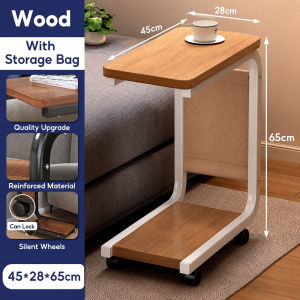 🔥SG Local Seller🔥2026 Upgrade Rolling C-Shape Mobile Side Table with Wheels Double Layer Shelf & Storage Bag 360° Lock Casters Rounded Corner Stable Sofa End Table Space Saving Movable Snack Laptop Tray for Bedroom Living Room
