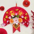 Quạt giấy đỏ kết hoa trang trí Tết 2023, decor treo tường phòng khách, nhà hàng. 