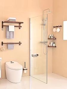 Walnut Wood Black Bathroom Hardware Set: Bathroom towel rack toilet paper holder towel bar shelf bathroom accessories.