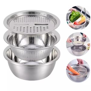 Bộ 3 Món Thau Rổ Inox Bào Củ Quả