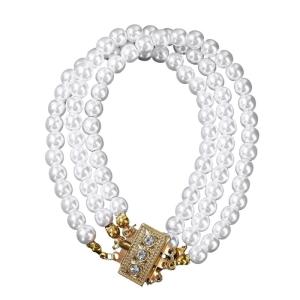 Thanh lịch Ba hàng 6 mét ngọc trai giả Vòng đeo tay với đá Cubic Zirconia giọng wristchain cho sự kiện trang trọng và mặc hàng ngày