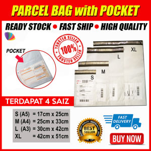 10pcs/20pcs PARCEL BAG MURAH ADA POKET Flyers Courier Bag with Pocket saiz S M L XL Plastik Pos Flyers Postage  ada Poket