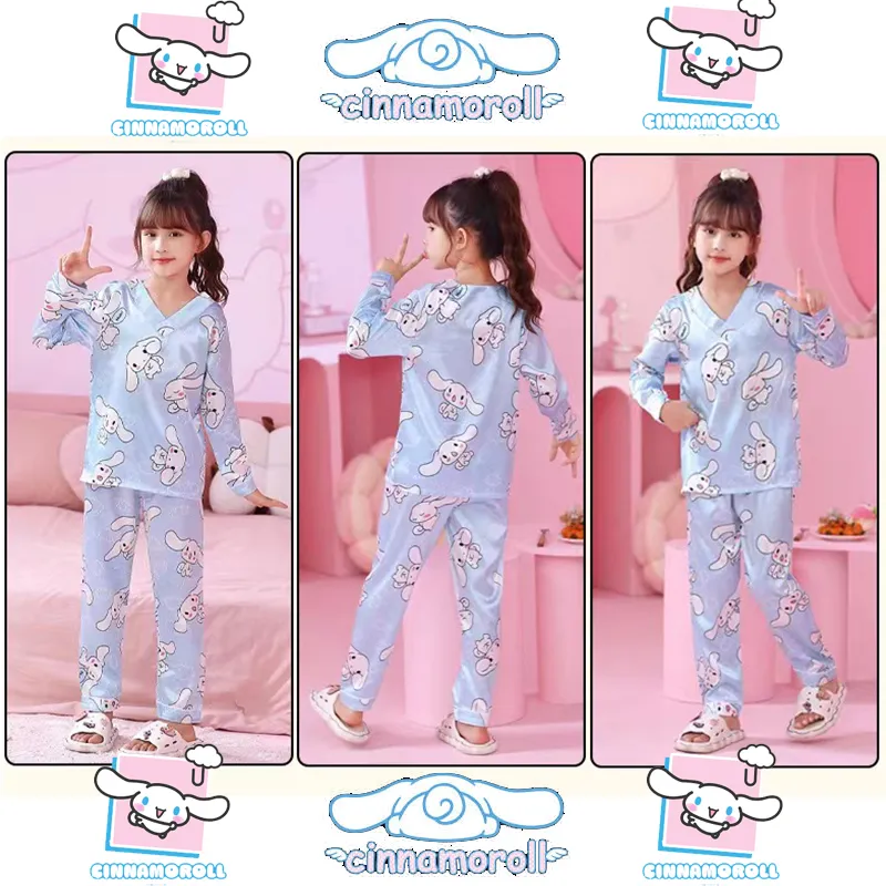 Satin Silk Pajamas Set for Baby Girls Boys Cute Cartoon Tops Pants  Loungewear