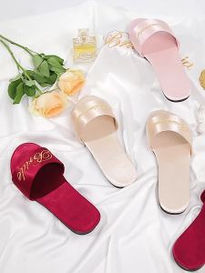 [Free Shipping] Embroidered New Style Wedding Bridesmaid Slippers For Women Satin Red Slippers For Newlyweds Wedding BrideS Dressing Gown Matching Shoes For Women