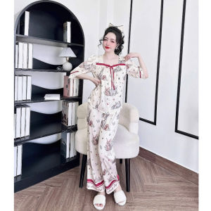 Bộ Tay Lỡ Quần Dài Lụa Latin Cổ Vuông Cột Nơ Xinh Hàng may kĩ đẹp có túi phom có size cho 40-70kg