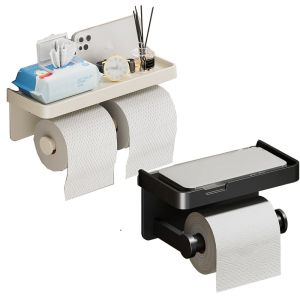 INCUBAT Wall-Mounted Toilet Paper Holder Rustproof Aluminum Alloy Tissue Rack Easy To Install Phone Storage Tray Dual Roll Dispenser Bathroom