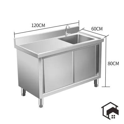 🔥Ready Stock🔥304 Stainless Steel Sink Cabinet Large Kitchen Cabinet Dish-washing Sink Cabinet