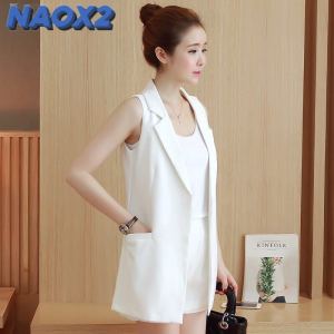 NAOX2 Vest Womens Suit Cardigan Vest Jacket Long Slim Joker Thin Sleeveless Vest