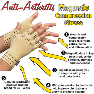 【Ready Stock/COD】 Magnetic Therapeutic Arthritic Arthritis Fingerless Compression Gloves Therapy