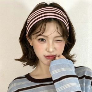 Ins Striped Korean Style Elastic Cloth Headband Summer Women Classic Wide Knitted Hair Band Sports Commuter Daily Hairband