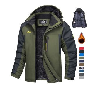 FUGUINIAO Men Winter Jacket Large Size Mountaineering Hooded Jacket Men Outdoor Windproof Waterproof Fleece Warm Coat