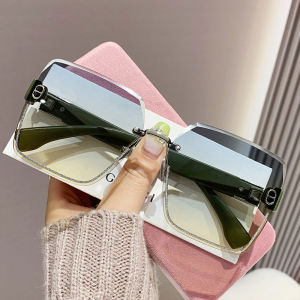 JN IMPRESSION Fashionable Rimless UV Protection Sunglasses Large Square Frame Sunshade Glasses