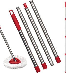 Qulable Spin Mop Replacement Handle - 4-Section 30" to 58" Mop Handle Replacement Stick Compatible with O-Ceda Spin Mop EasyWring Mop Handle for Floor Cleaning(Mop Head&Base not Include) (Red)