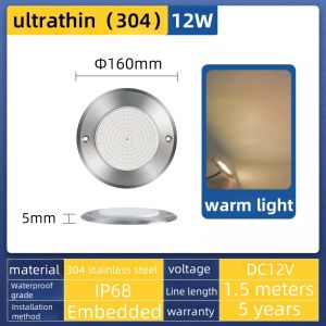 Stainless Steel Ultra Thin LED Swimming Pool Lamp Waterproof RGB IP68 Underwater Wall Mount DC12V