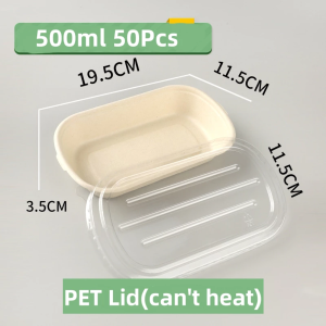 50Pcs Oval Sugarcane Bagasse Container Disposable Lunch Box Salad Bowl With Plastic Lid