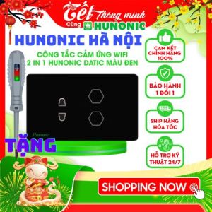 Công Tắc Cảm Ứng Wifi Thông Minh Hunonic Datic 2 Nút + Ổ Điều Khiển Từ Xa Qua Điện Thoại Hẹn Giờ