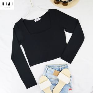 Rose Crop Top เสื้อแขนยาว เสื้อครอป เสื้อสาวอวบ หน้าอก 35-50 นิ้ว พร้อมส่ง ครอปคอเหลี่ยมแขนยาว #500