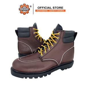 GUZZI® GZ308 - 5.5 Mid Cut Lace Up Safety Work boots - SIRIM Steel Toe Cap Steel Plate Genuine Top Grain Leather Goodyear Welt