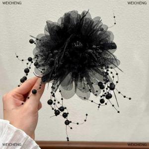 [COD] WEICHENG Fashion Black Mesh Flower Hair Clip Women Shark Ponytail Clip Headdress Temperament Flower Hair Claw Headwear