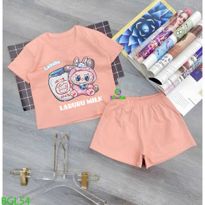 Bộ bé gái hình in labubu milk cho bé từ 6kg-27kg.BGL54.